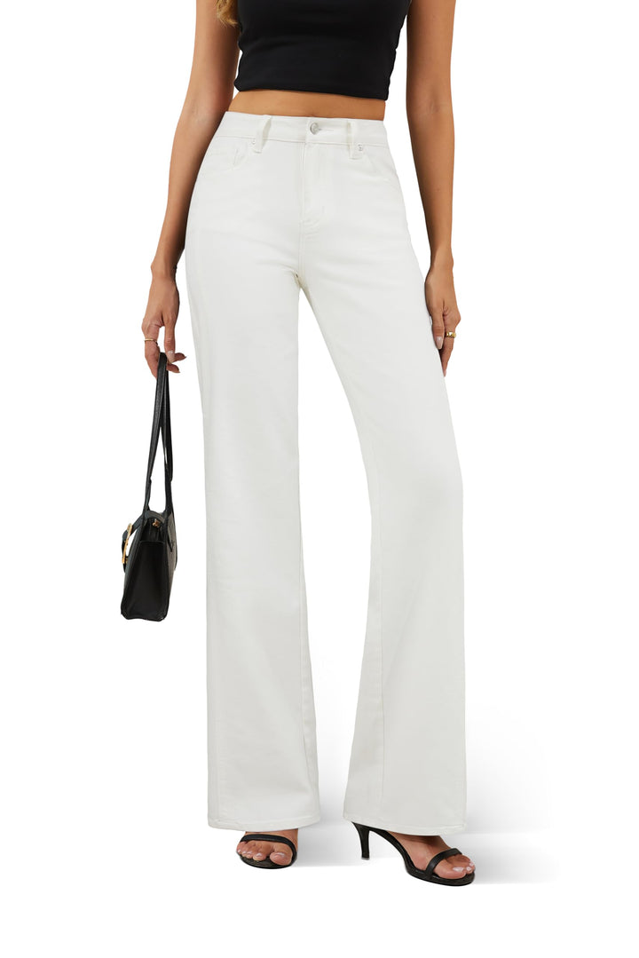 FLYING BANANA Women's Trendy High Waisted Wide Leg Jeans Stretchy Denim Pants