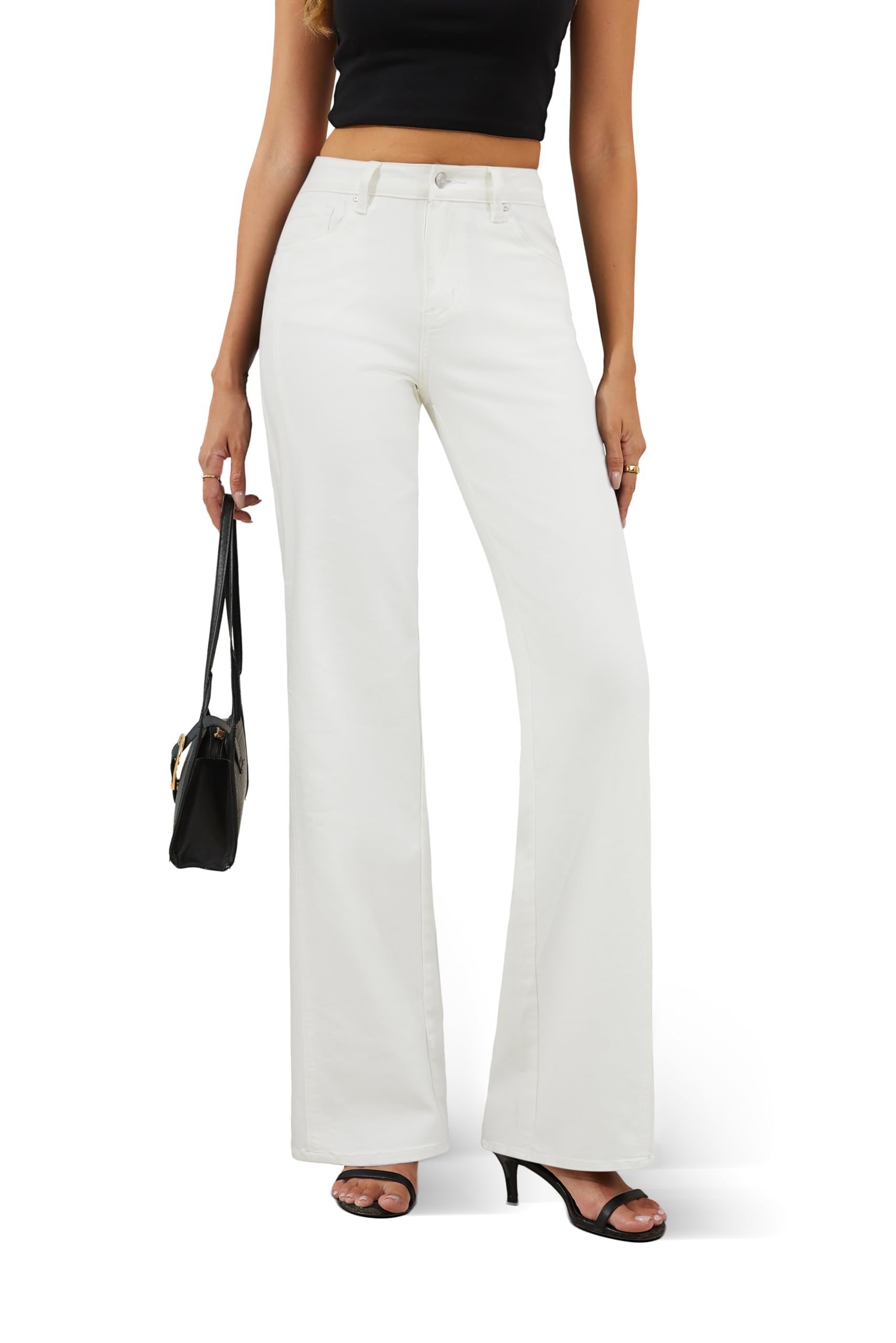 FLYING BANANA Women's Trendy High Waisted Wide Leg Jeans Stretchy Denim Pants