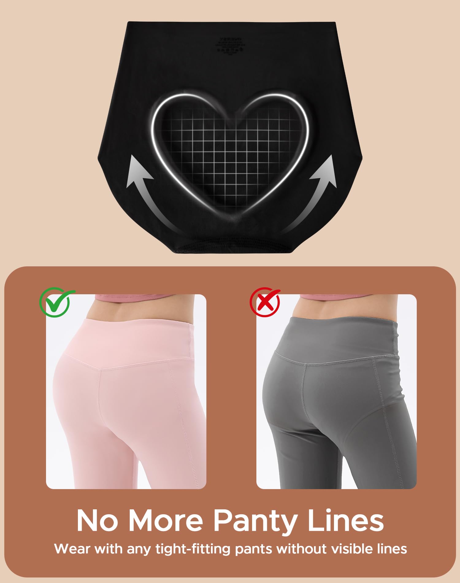 INNERSY Women's High Waist Seamless Underwear No Show Panties Full Coverage Briefs 3-Pack