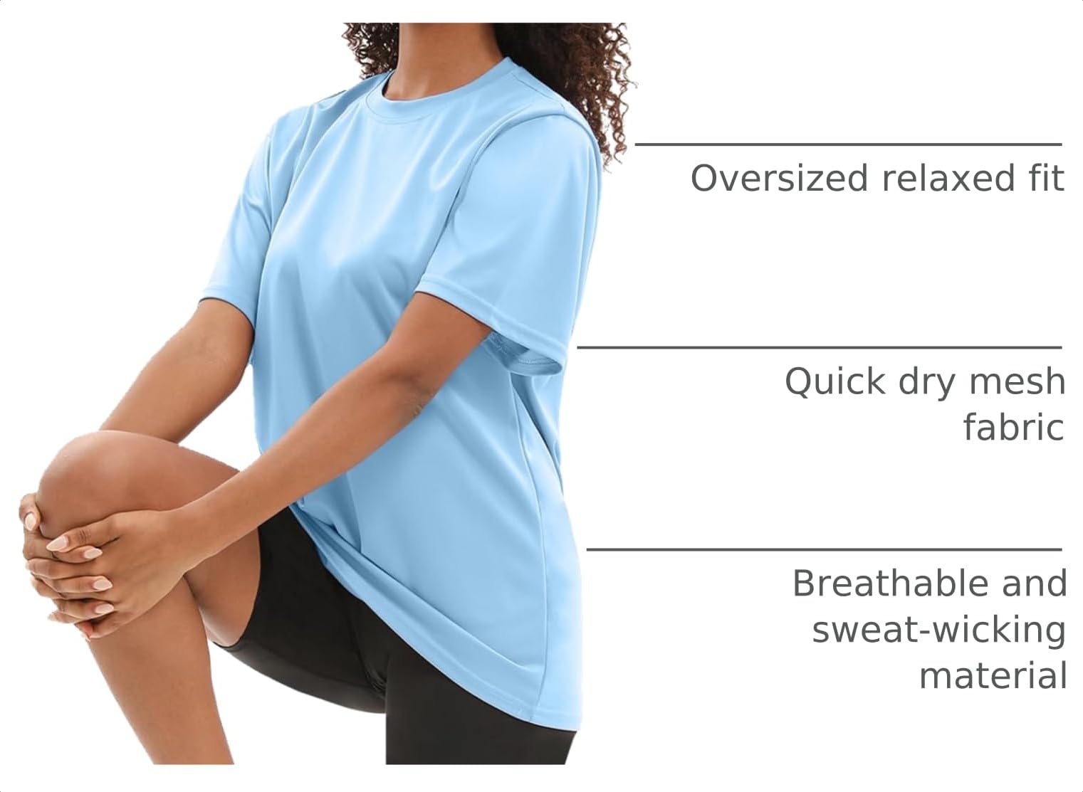 Kinglaman 5 Pack Workout Oversized T Shirts for Women, Short Sleeve Plus Size Baggy Dry Fit Athletic Gym Shirts Tops Tees
