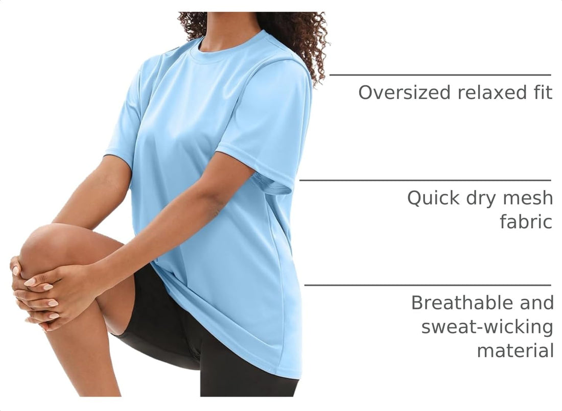 Kinglaman 5 Pack Workout Oversized T Shirts for Women, Short Sleeve Plus Size Baggy Dry Fit Athletic Gym Shirts Tops Tees