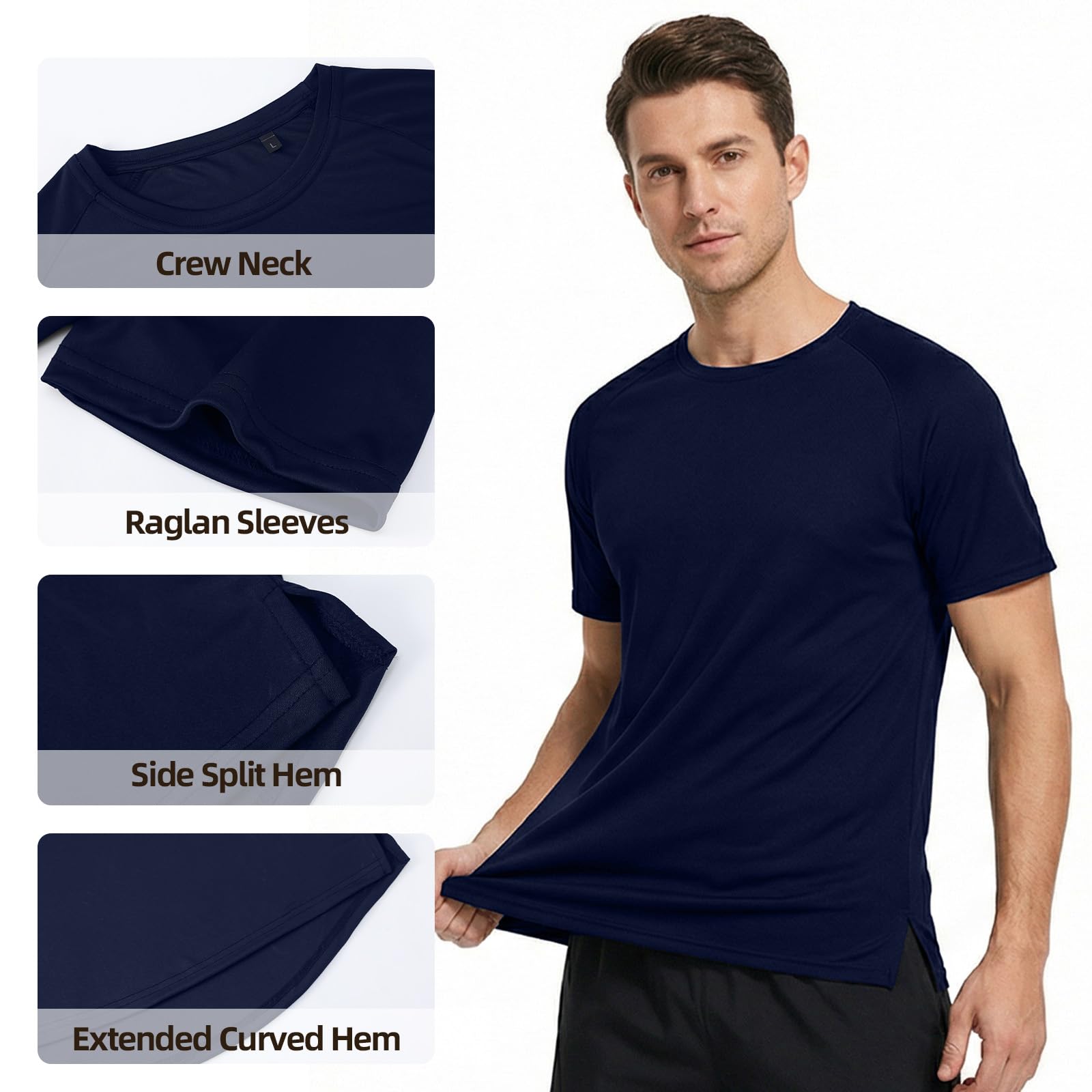 Mens Athletic Running Crew Neck Gym T-Shirts Solid Quick Dry Short Sleeve Moisture Wicking Casual Tops Tee Workout
