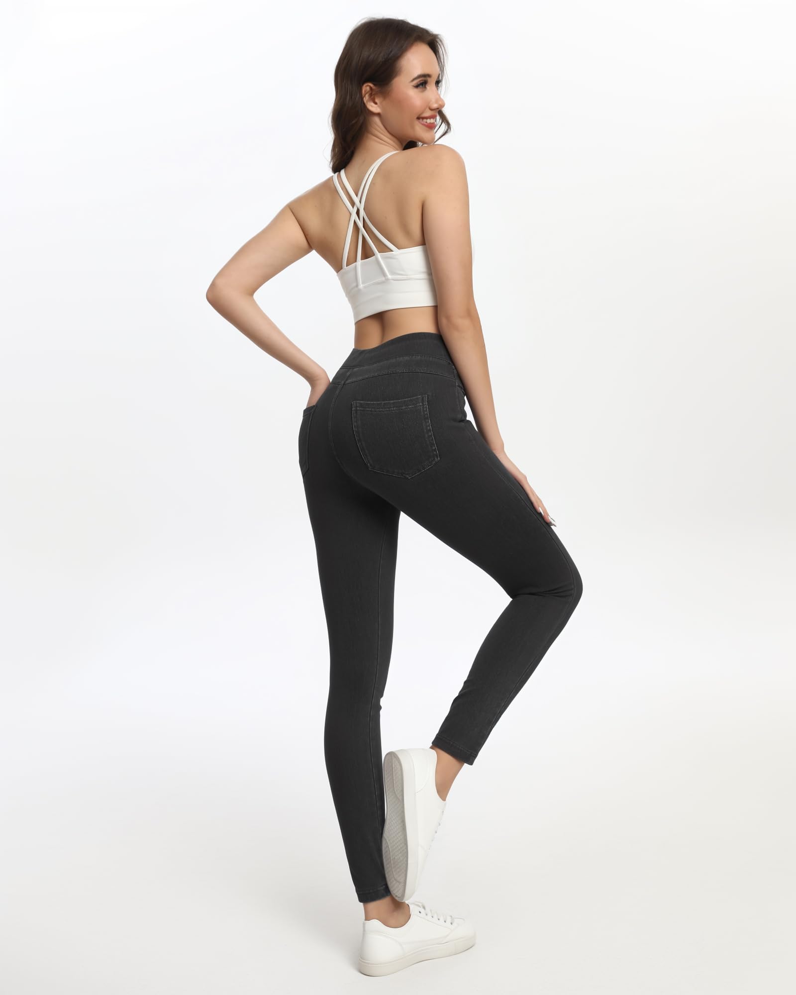 Jeggings for Women with Pockets Tummy Control Stretchy Skinny Jeans Pull On High Waisted Butt Lifting Denim Leggings