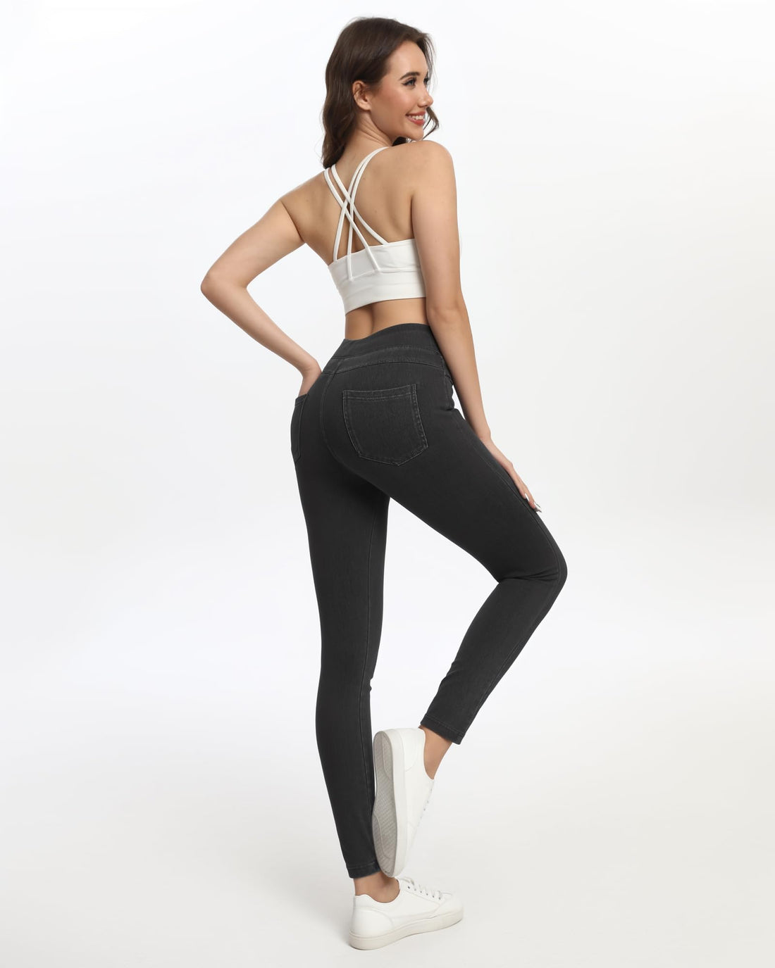 Jeggings for Women with Pockets Tummy Control Stretchy Skinny Jeans Pull On High Waisted Butt Lifting Denim Leggings
