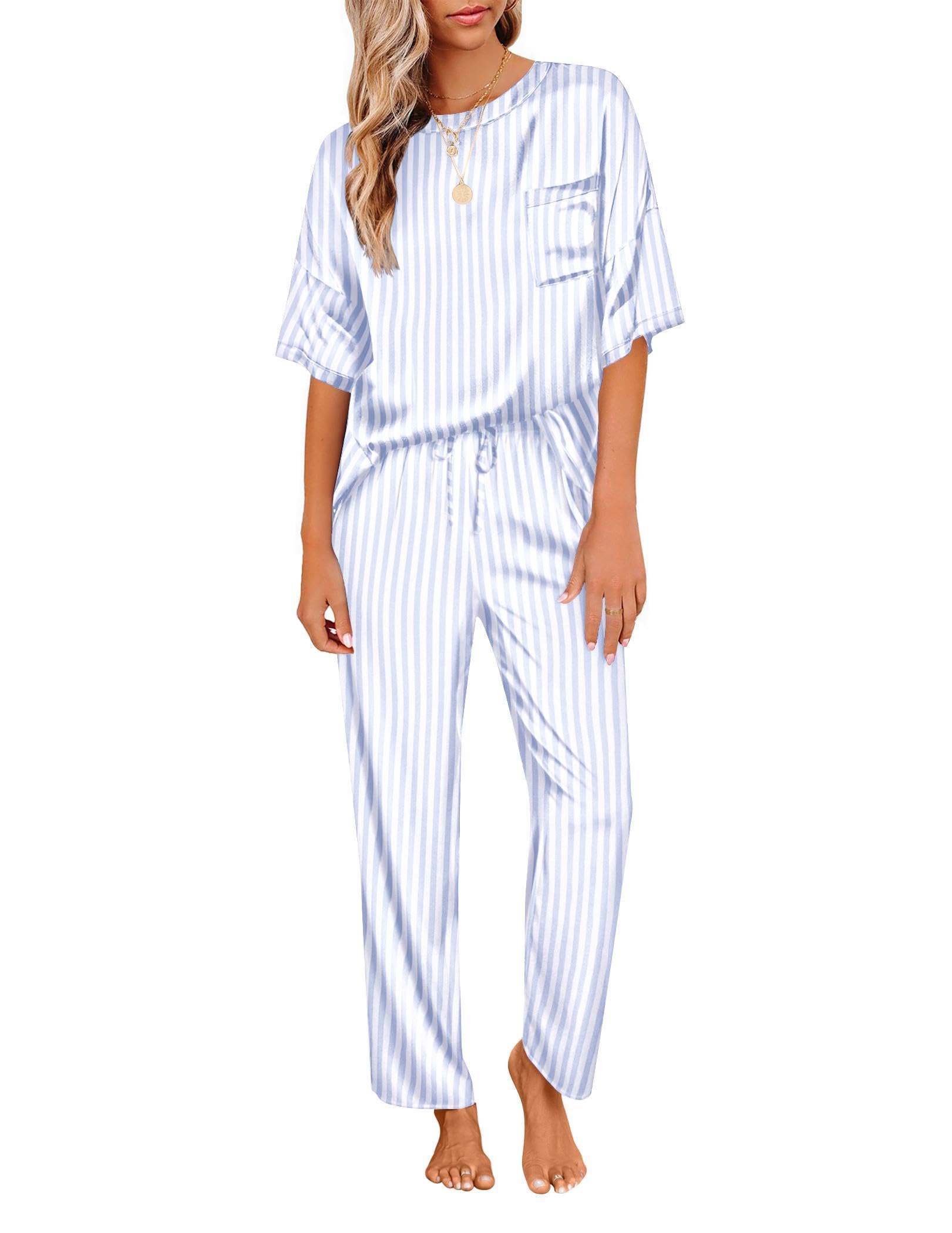Ekouaer Pajamas for Women Set Silky Satin 2 Piece Lounge Sets with Pockets