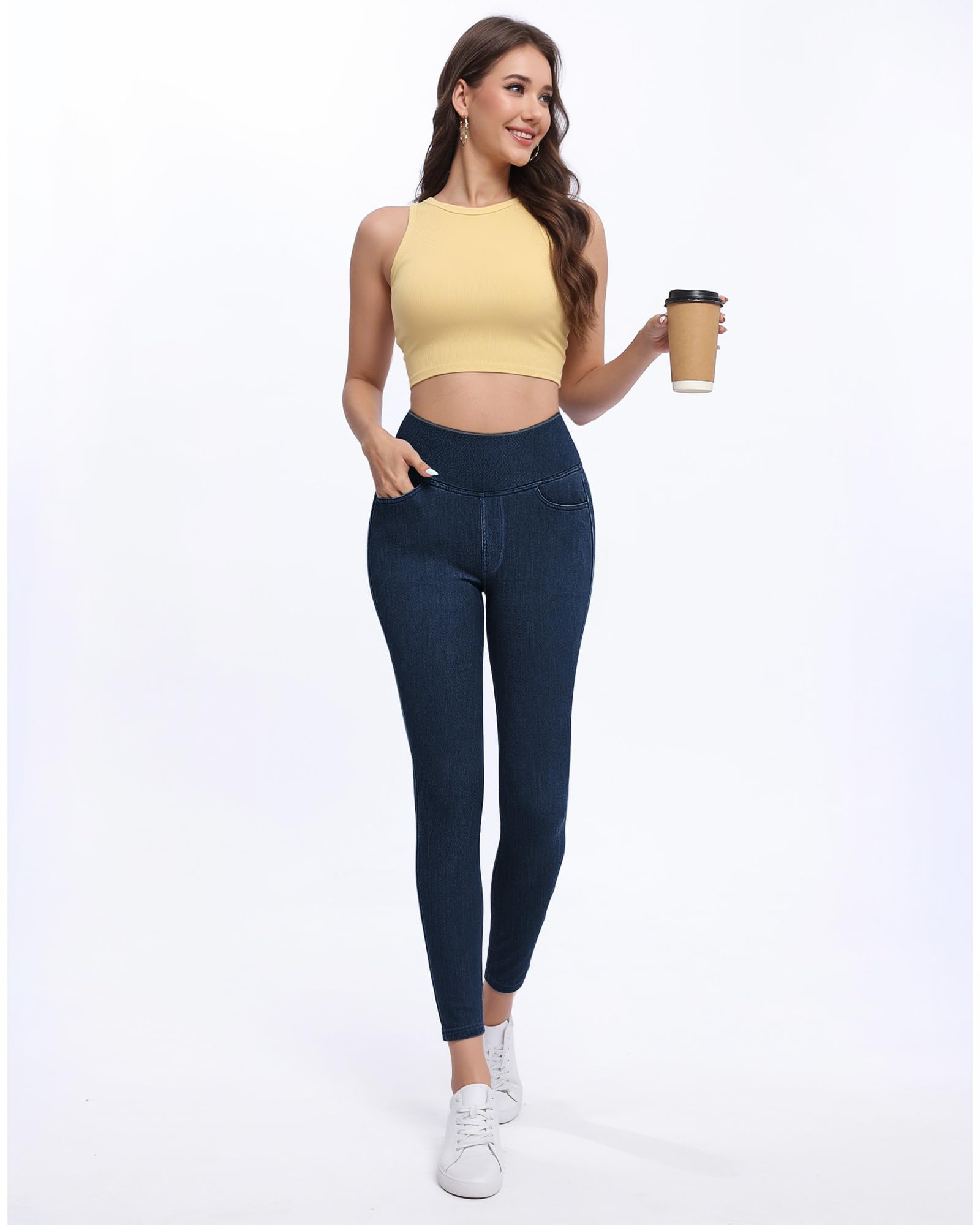 Jeggings for Women with Pockets Tummy Control Stretchy Skinny Jeans Pull On High Waisted Butt Lifting Denim Leggings
