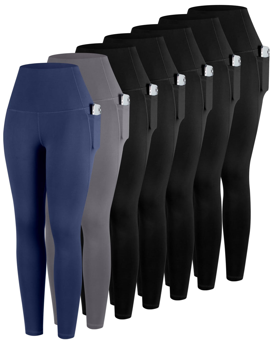 ATHVOTAR Leggings with Pockets for Women, 7 Packs High Waisted Workout Tummy Control Yoga Pants