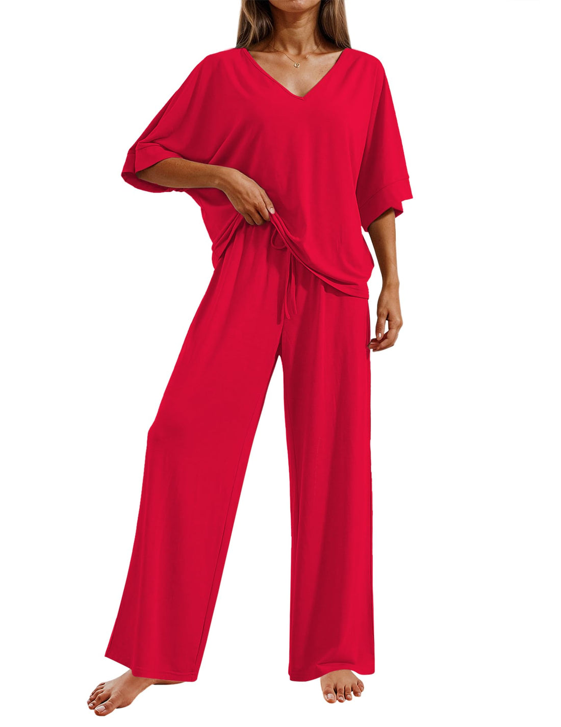 Ekouaer Pajama Sets Womens 2 Piece Short Sleeve Long Pants Pjs Lounge Set