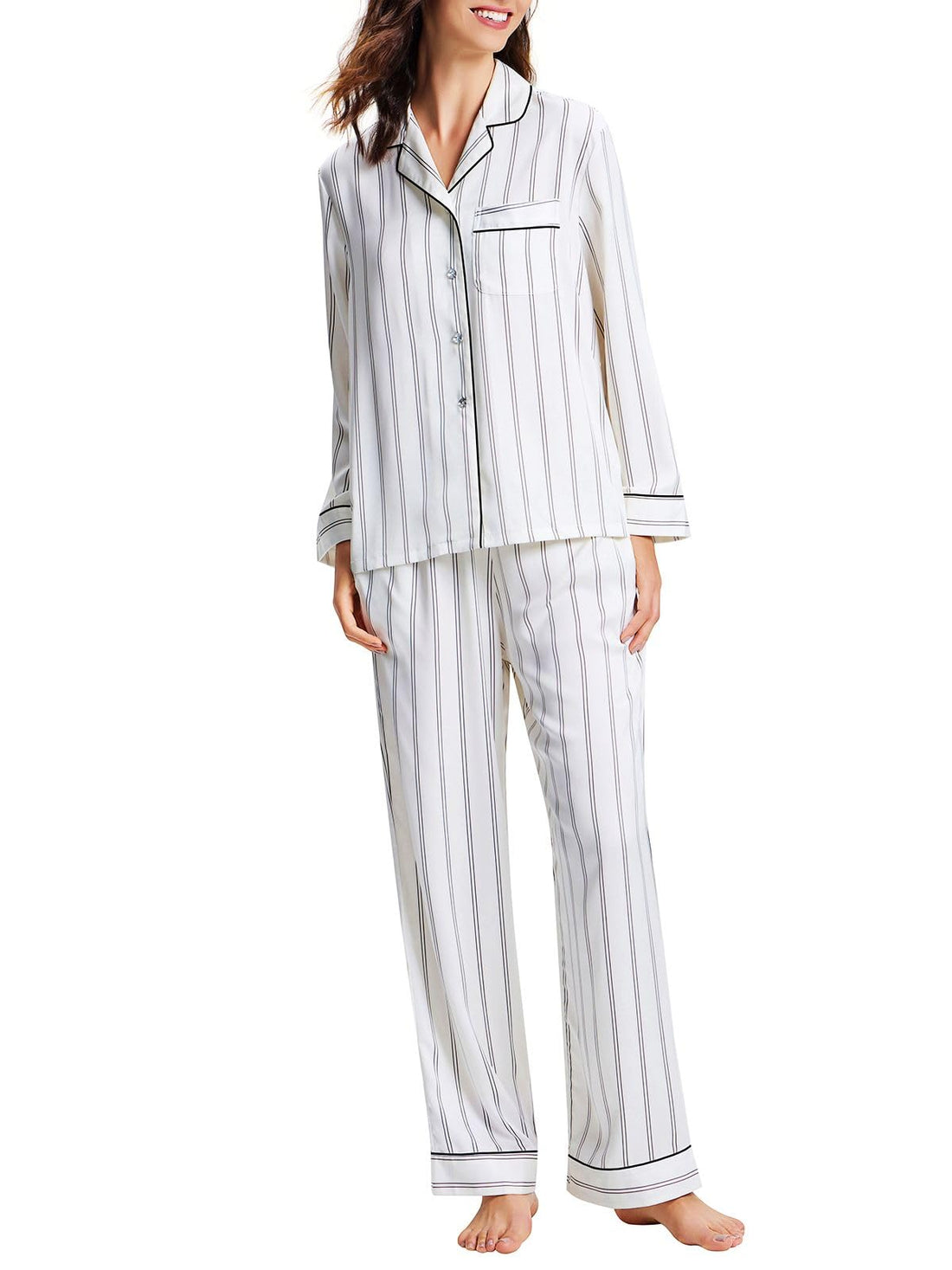 Lonxu Womens Satin Pajama Set Button Down Sleepwear Long Pj XS-3XL