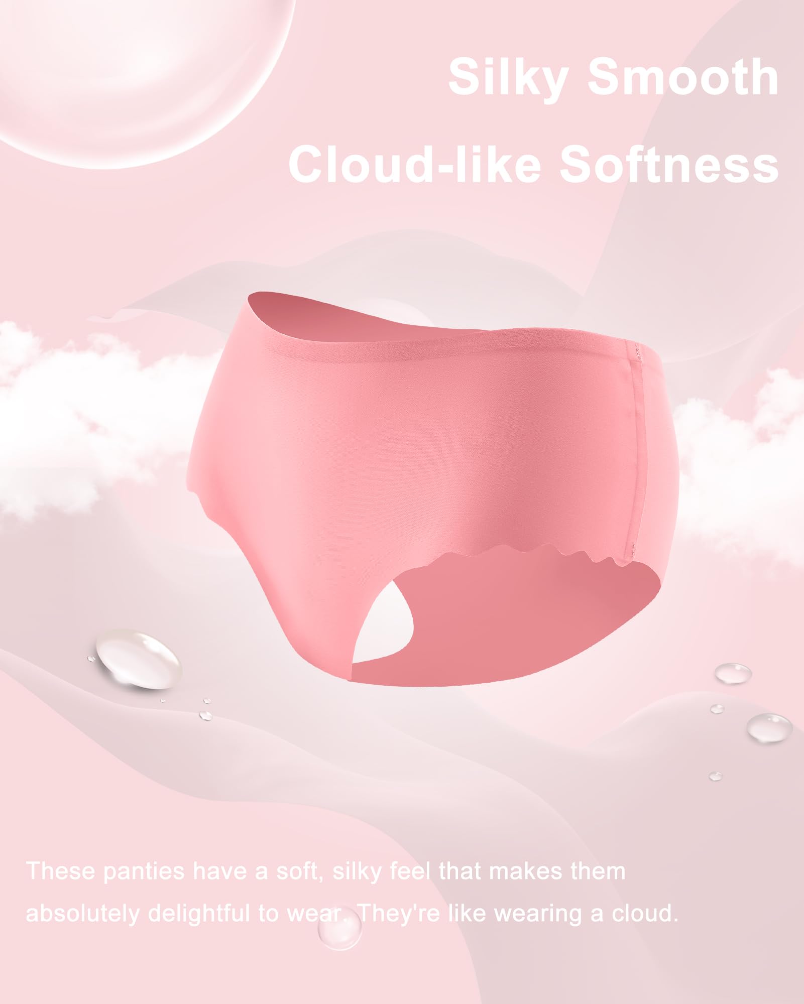 Sth Big High Waisted Seamless Underwear for Women No Show Panties Cheeky Scalloped Edge Bikini Breathable Briefs 6 Pack