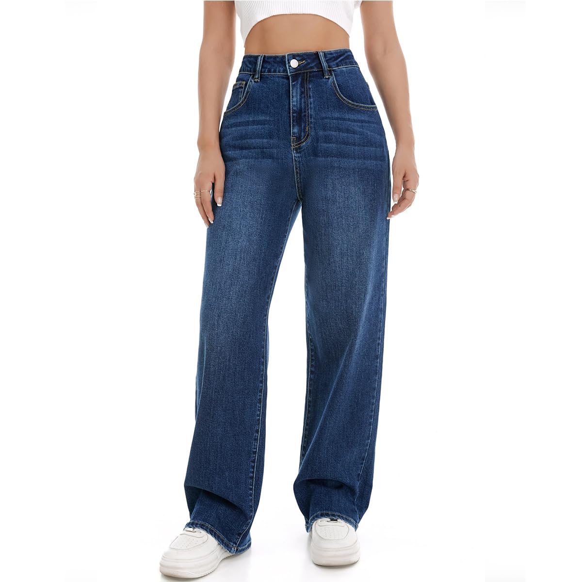 Women's Wide Leg Jeans High Waisted Baggy Straight Leg Loose Stretchy Casual Denim Pants