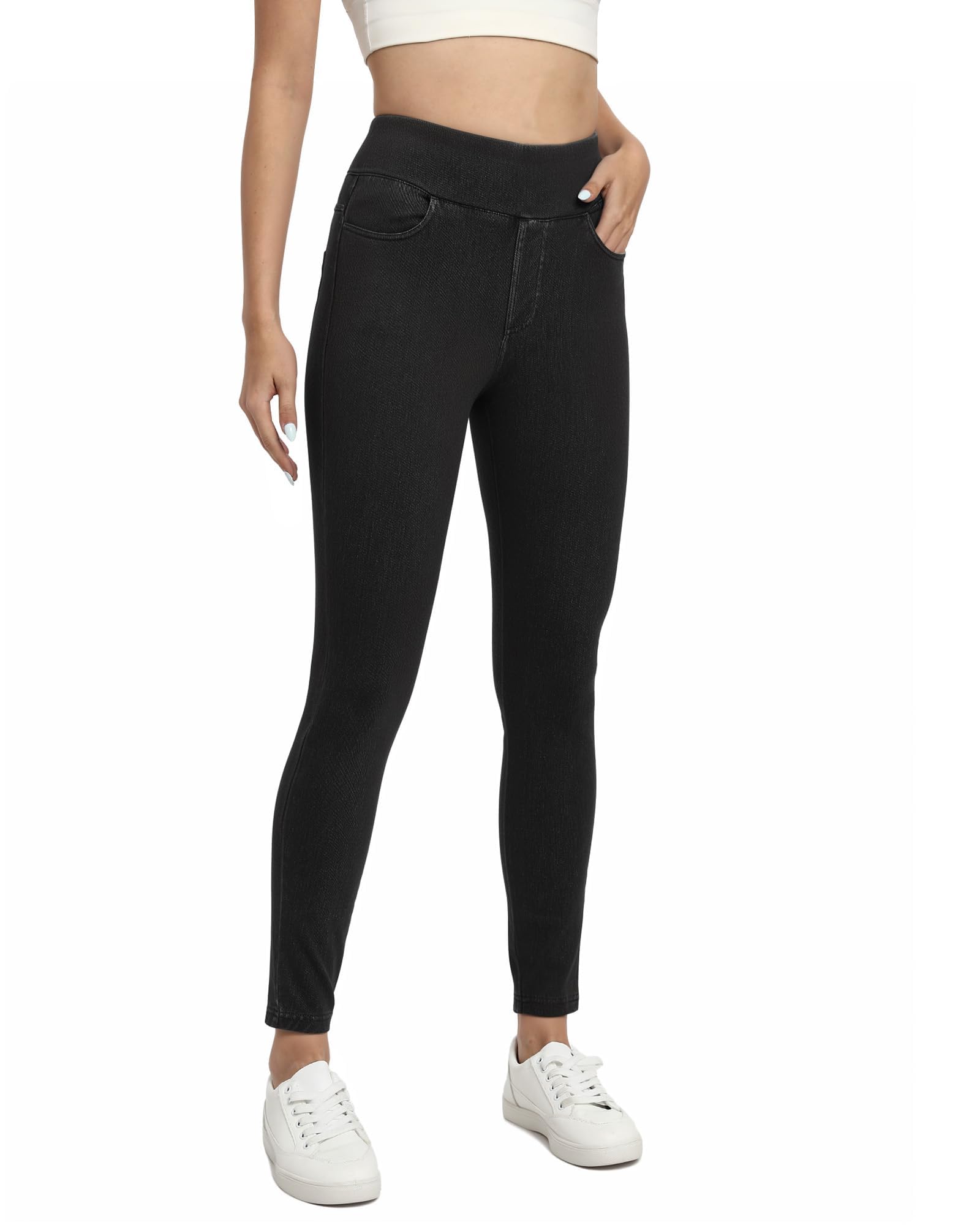 Jeggings for Women with Pockets Tummy Control Stretchy Skinny Jeans Pull On High Waisted Butt Lifting Denim Leggings