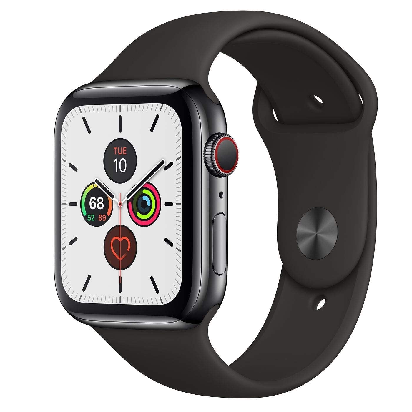 Apple Watch Series 5 (GPS, 44MM) - Space Gray Aluminum Case with Black Sport Band (Renewed)