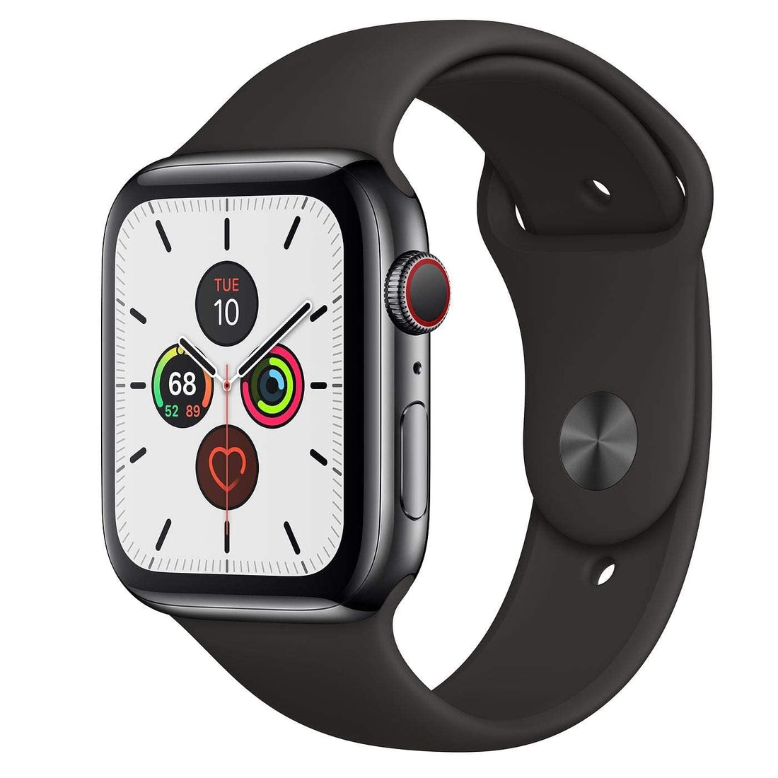 Apple Watch Series 5 (GPS, 44MM) - Space Gray Aluminum Case with Black Sport Band (Renewed)