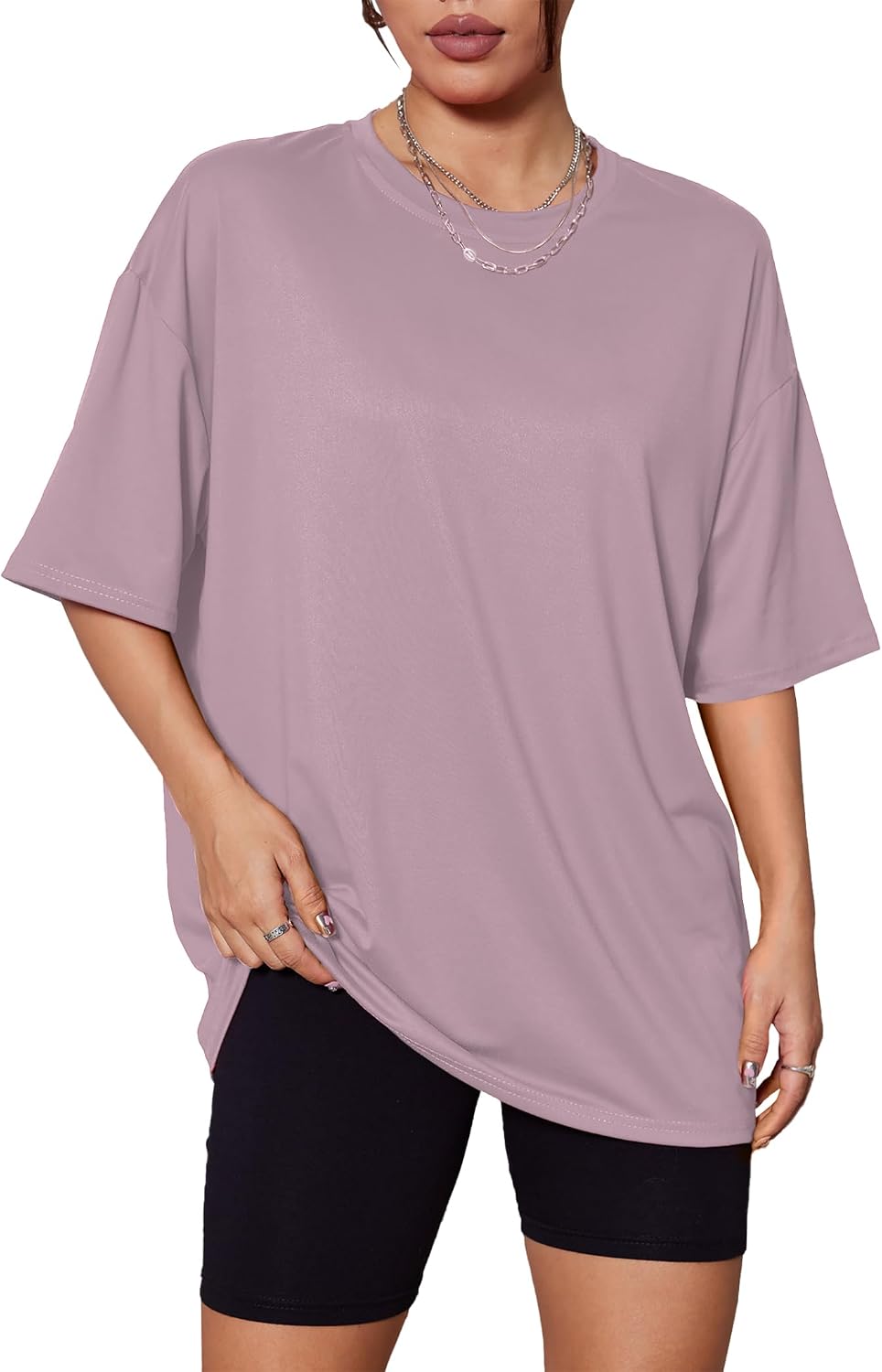 Kinglaman 5 Pack Womens Oversized T Shirts Crew Neck Loose Fit Short Sleeve Tshirts Summer Workout Plus Size Tee Tops
