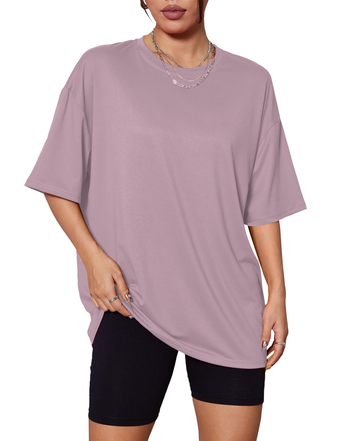 Kinglaman 5 Pack Womens Oversized T Shirts Crew Neck Loose Fit Short Sleeve Tshirts Summer Workout Plus Size Tee Tops