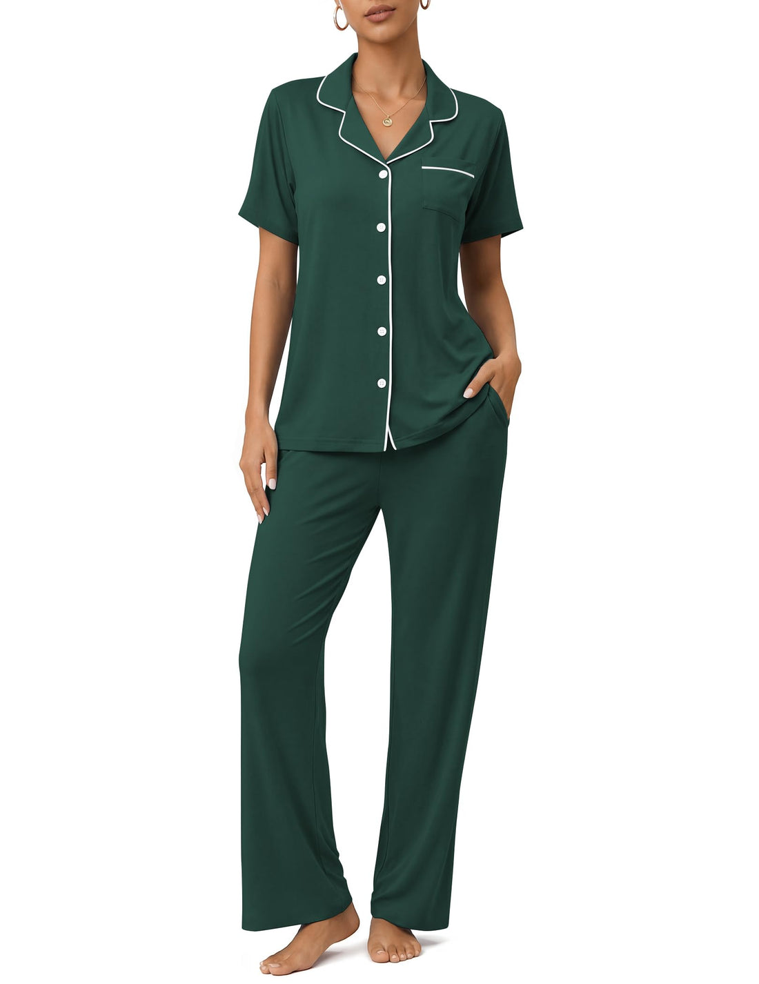 Womens Pajamas Sets 2 Piece Button Up Pj Sets Short Sleeve with Long Pant