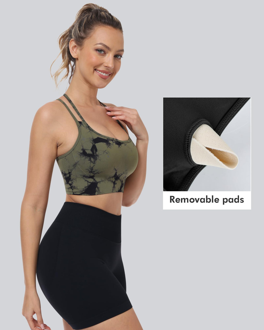 CHRLEISURE Sports Bras for Women, 4 Packs Padded High Support Workout Yoga Seamless Criss-Cross Racerback Bras