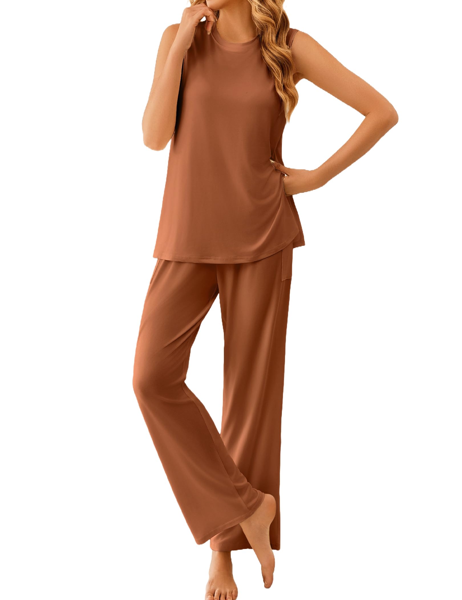 Ekouaer Pajamas for Women Set Sleeveless Lounge Set Tank Top Long Pants Pjs