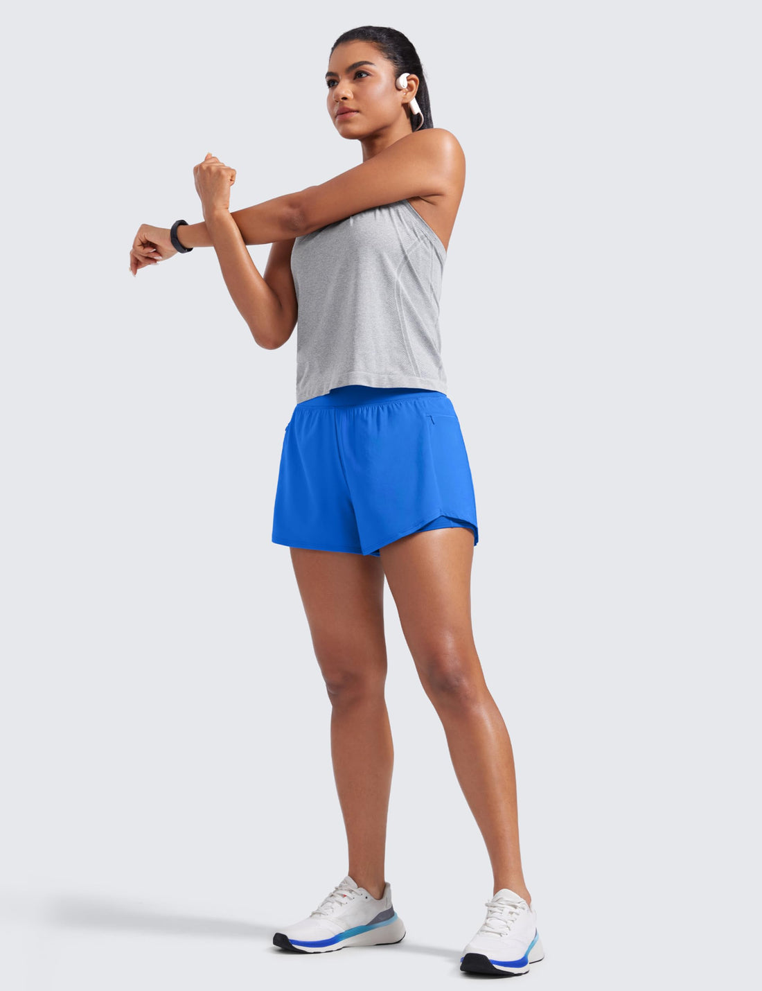 CRZ YOGA 2 in 1 Double Layer Running Shorts 3" | High Waisted, Quick Dry, Lightweight, Zip Pockets, for Women
