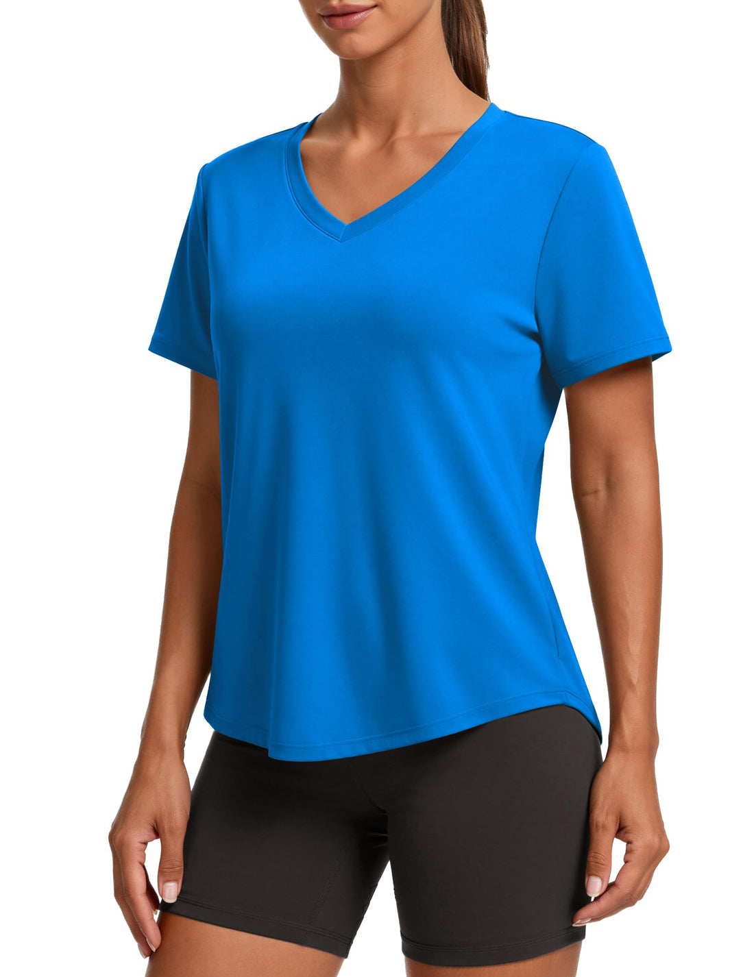PINSPARK Soft Workout Tops for Women Short Sleeve V Neck Moisture Wicking UPF 50+ Sun Protection Quick Dry Gym Shirts