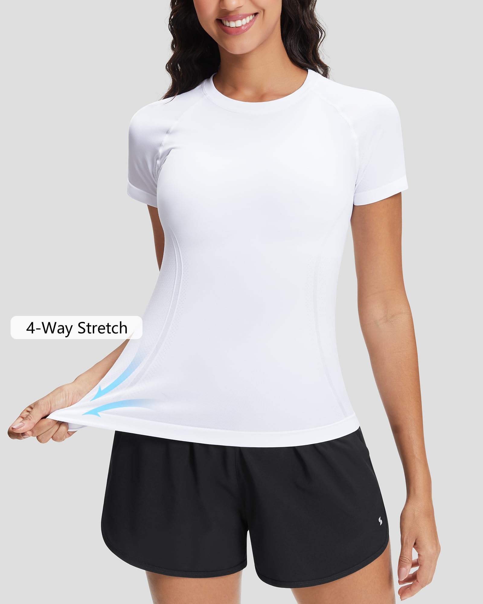 Stelle Womens Workout Tops Short Sleeve Seamless Athletic Shirts Yoga Gym Running T-Shirts
