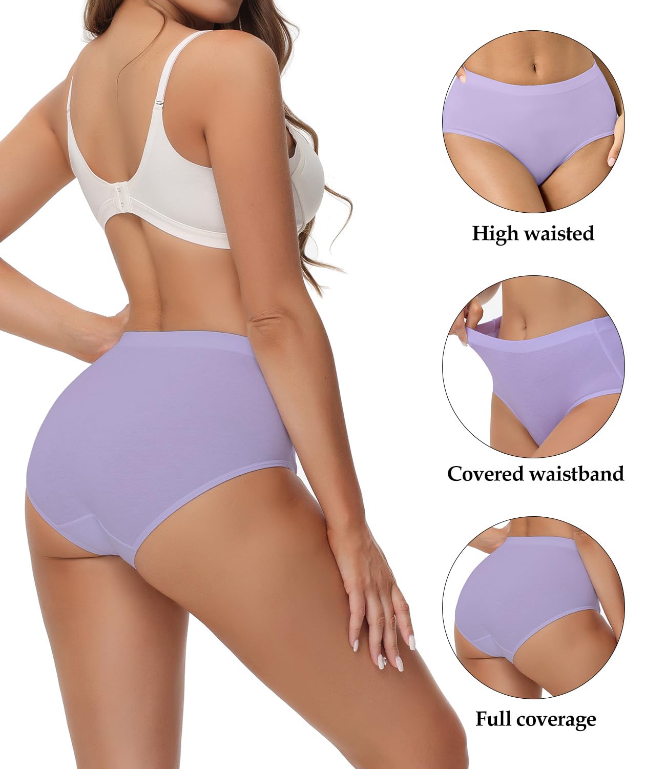 wirarpa Women's Cotton Underwear Full Coverage Cotton Briefs 5 Pack