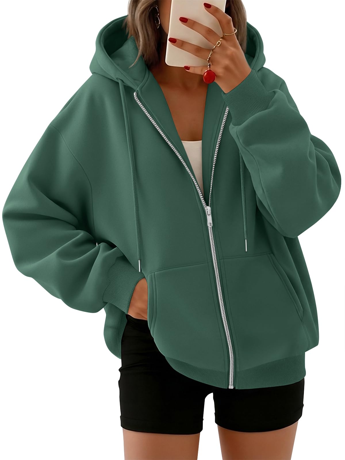 Trendy Queen Womens Zip Up Hoodies 2026 Oversized Sweatshirt | Spring Fall Layering Jacket with Pockets, Casual Track Outfits, Cozy Fleece Winter Clothes