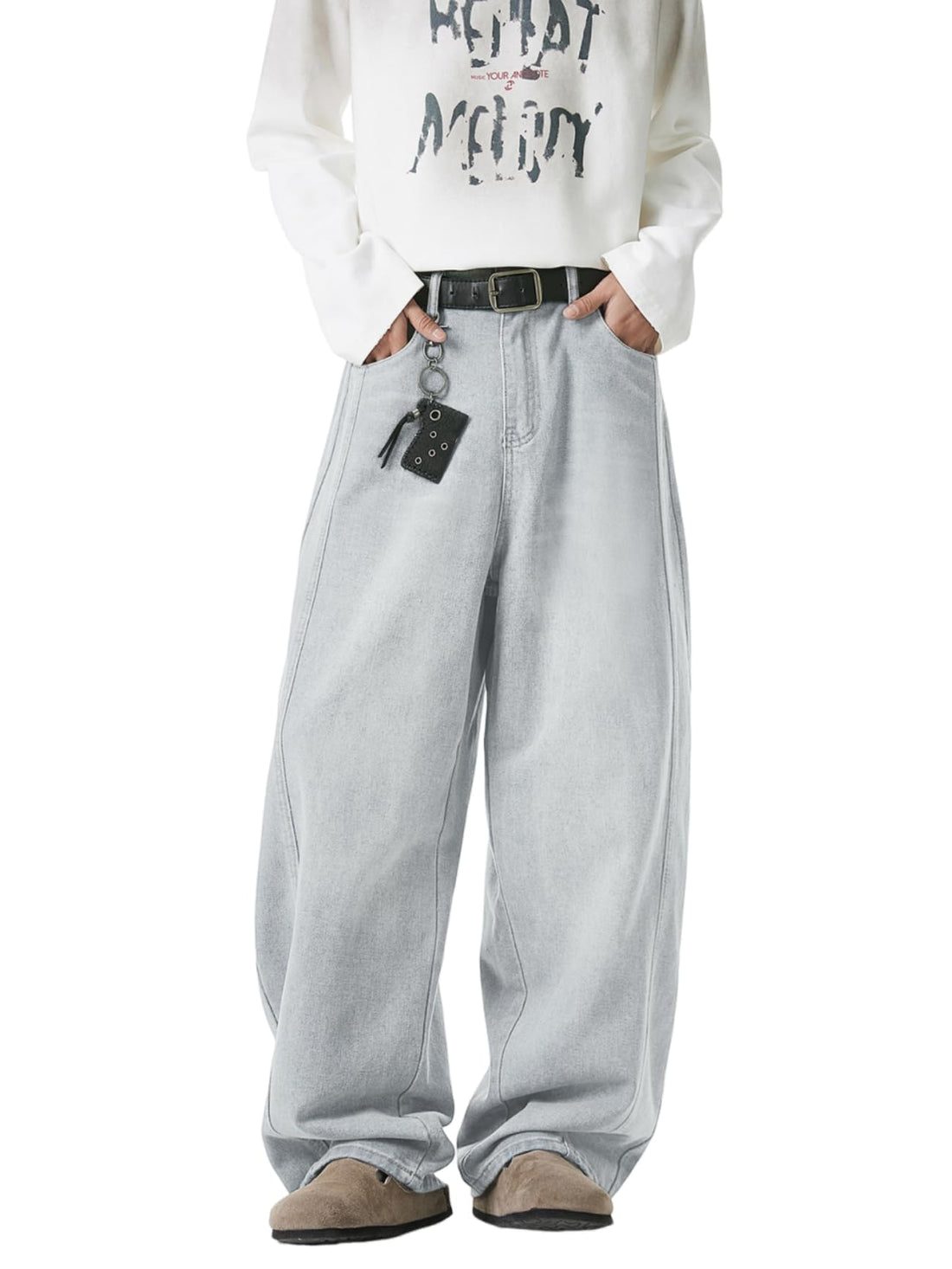 Baggy Hip Hop Jeans for Men Wide Leg Skater Denim Pants Casual Loose Fit Long Trousers