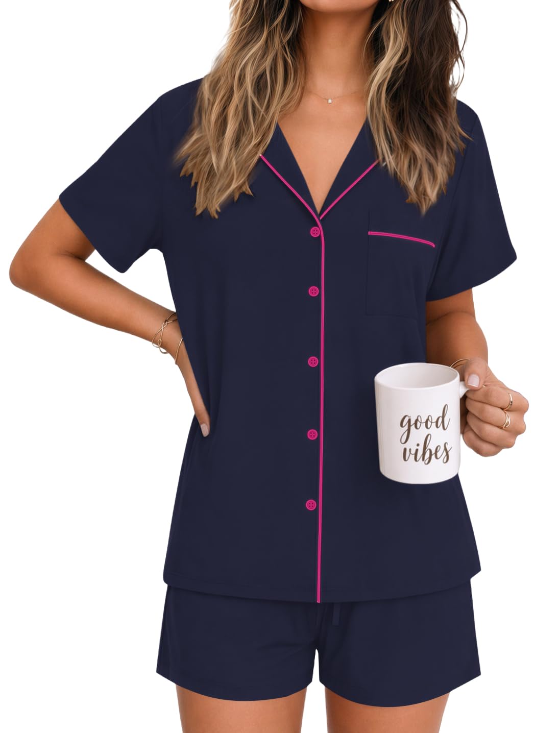 Ekouaer Womens Pajamas Set Soft Classic Notch Collar Bride Pjs Comfy Short Sleeve Sleepwear Loungewear