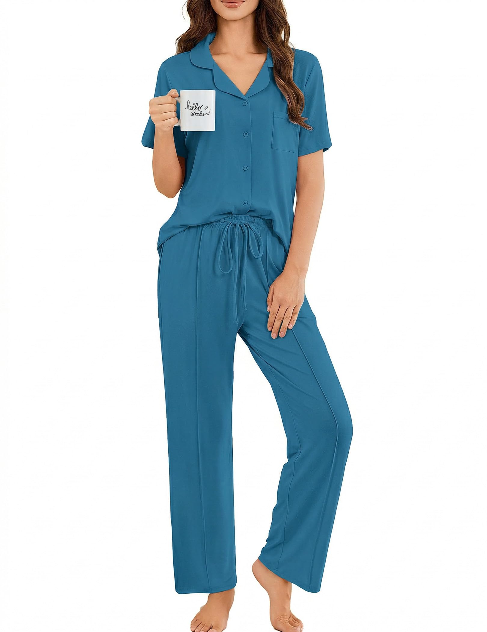 Ekouaer Pajamas for Women Set Button Up Short Sleeve Pjs Sets With Pockets