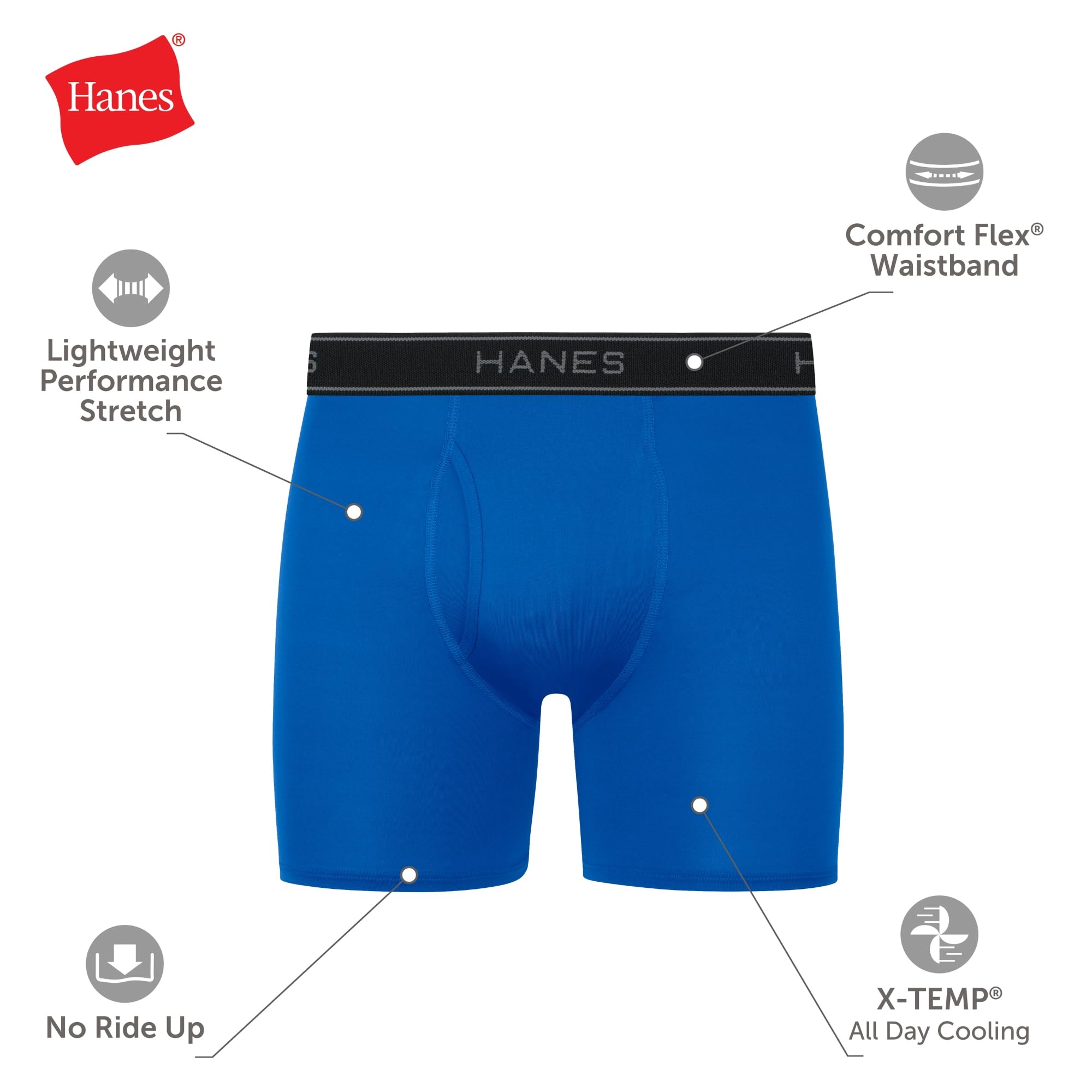 Hanes Men's Underwear Boxer Brief Pack, Performance Stretch Underwear, Moisture-wicking Boxer Briefs for Men, 6-pack