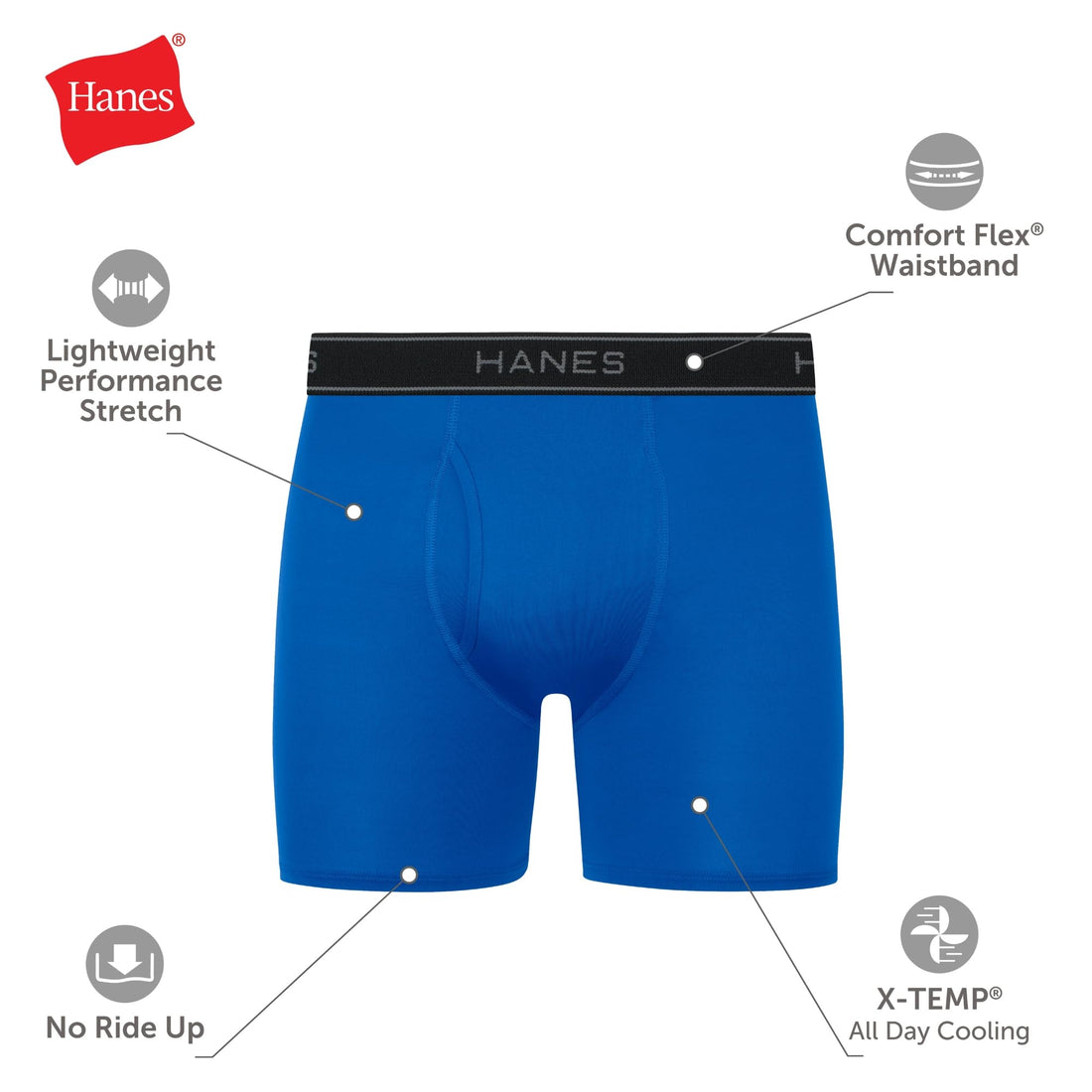 Hanes Men's Underwear Boxer Brief Pack, Performance Stretch Underwear, Moisture-wicking Boxer Briefs for Men, 6-pack