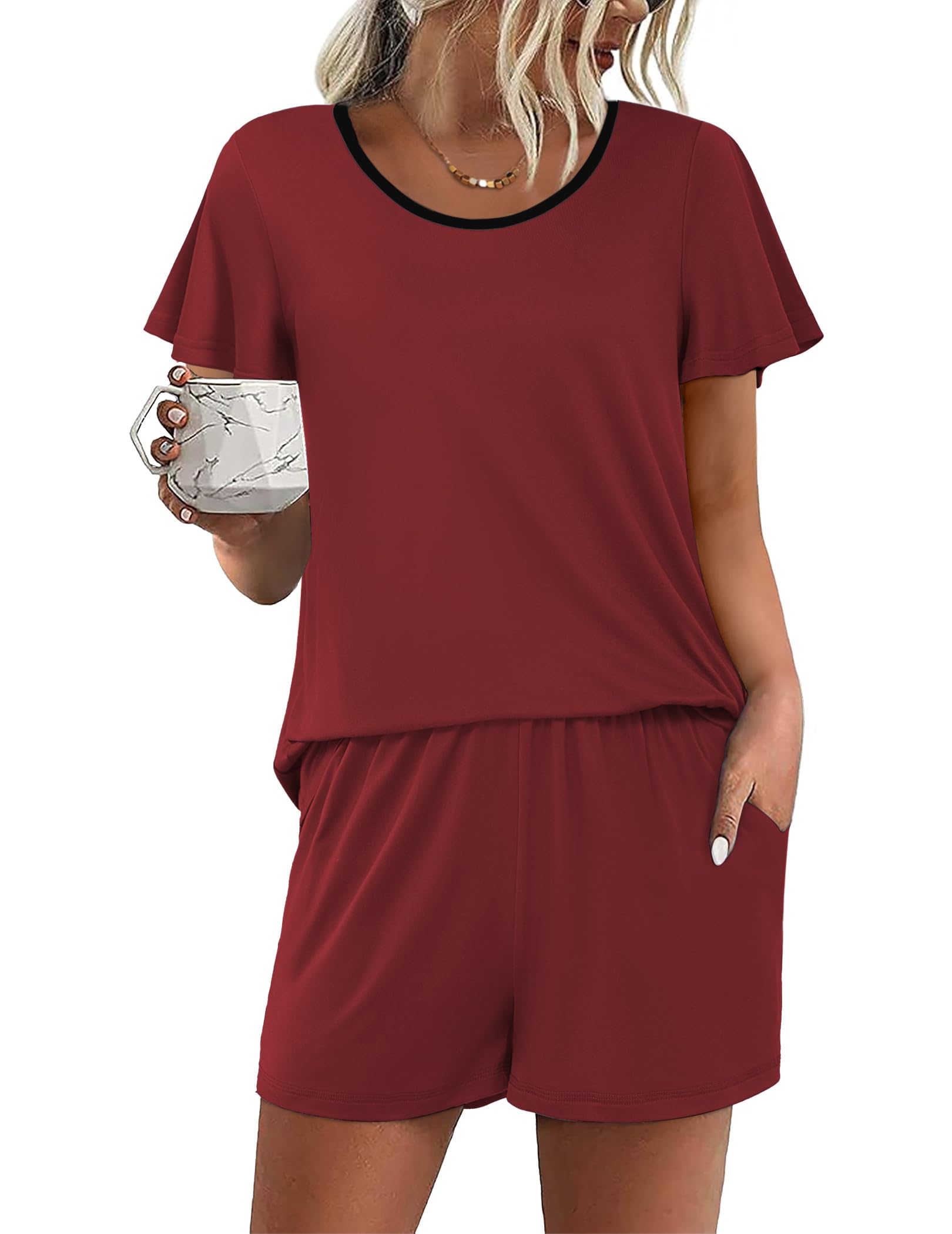 Ekouaer Womens Pajama Set Summer Short Sleeve Pjs Sleepwear Cute 2 Piece Lounge Sets S-XXL