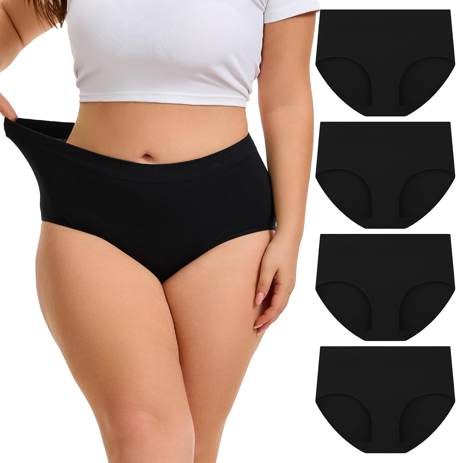 INNERSY Womens Plus Size Underwear High Waisted Cotton Briefs 4-Pack