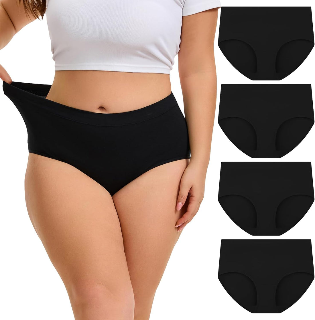 INNERSY Womens Plus Size Underwear High Waisted Cotton Briefs 4-Pack