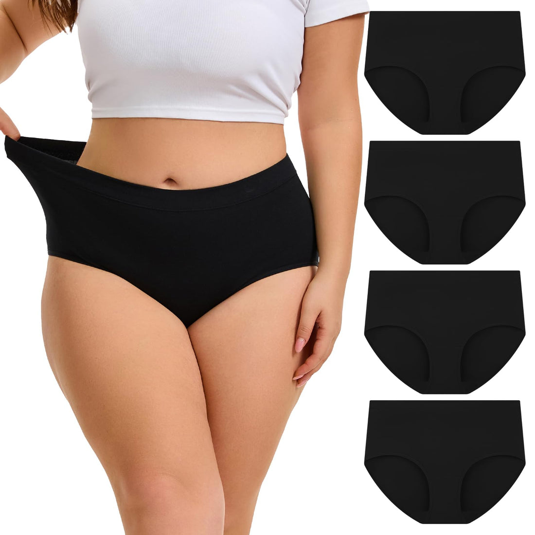 INNERSY Womens Plus Size Underwear High Waisted Cotton Briefs 4-Pack
