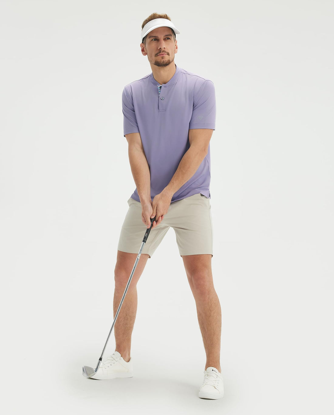M MAELREG Mens Golf Shirts Collarless Performance Dry Fit Moisture Wicking Casual Solid Short Sleeve Henley Shirts for Men