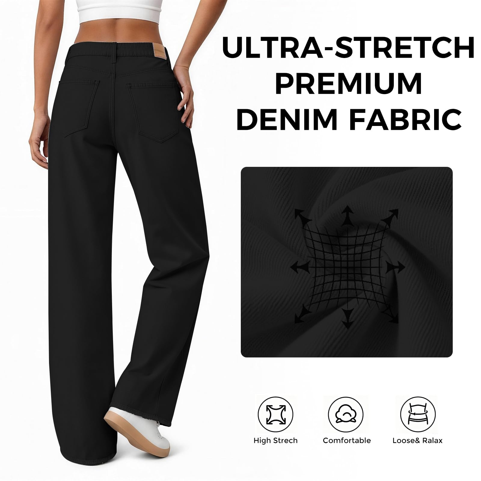 Women's Wide Leg Jeans High Waisted Baggy Straight Leg Loose Stretchy Casual Denim Pants