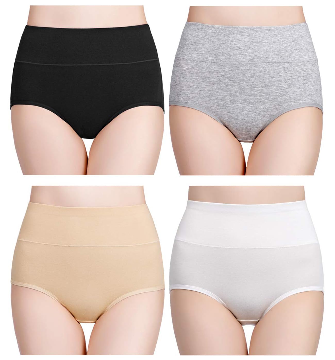 wirarpa Women's Cotton Underwear High Waisted Ladies Panties Full Coverage Briefs 4 Pack (Regular & Plus Size)