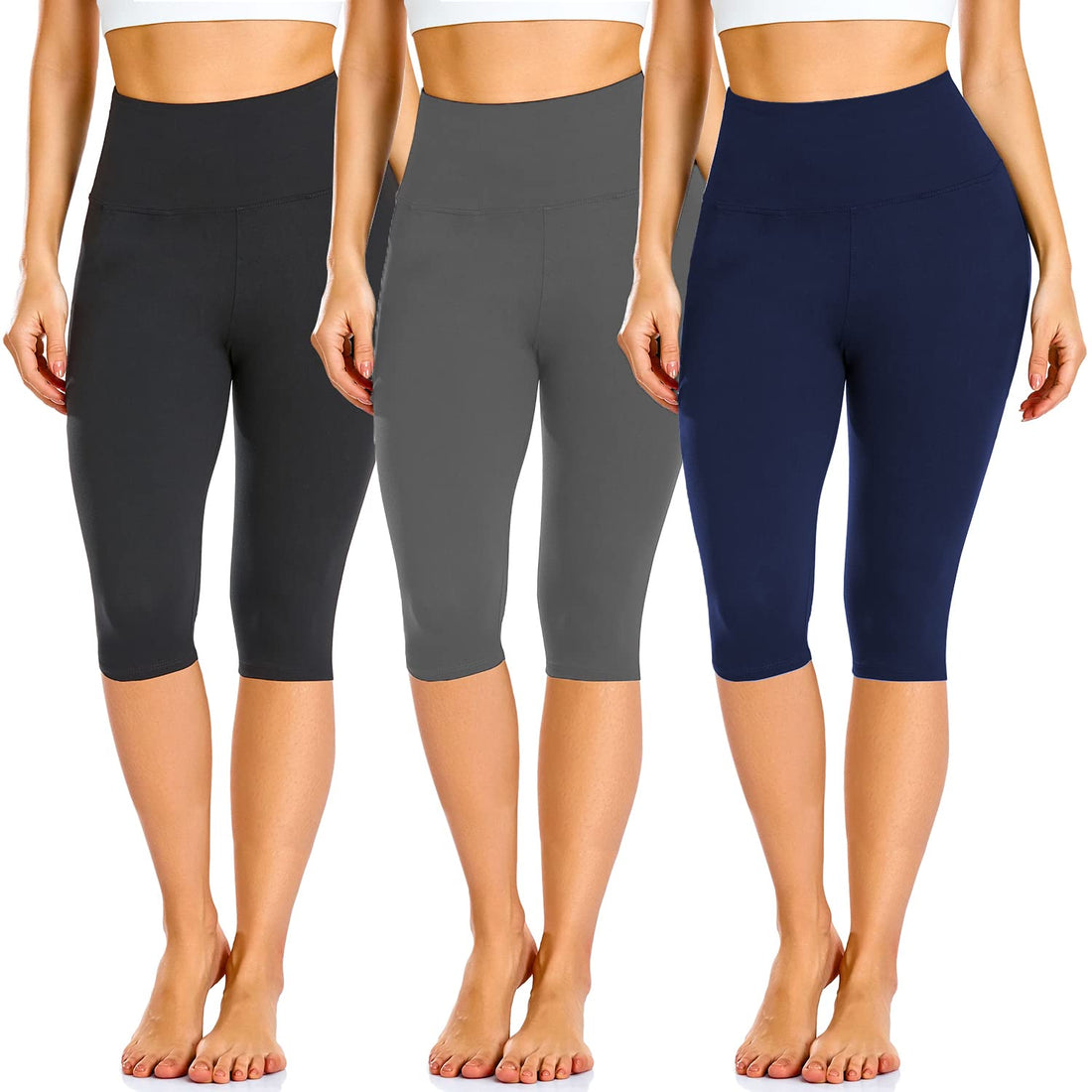 FULLSOFT 3 Pack Leggings for Women High Waisted Soft Black Yoga Pants for Workout Athletic Running Reg & Plus Size