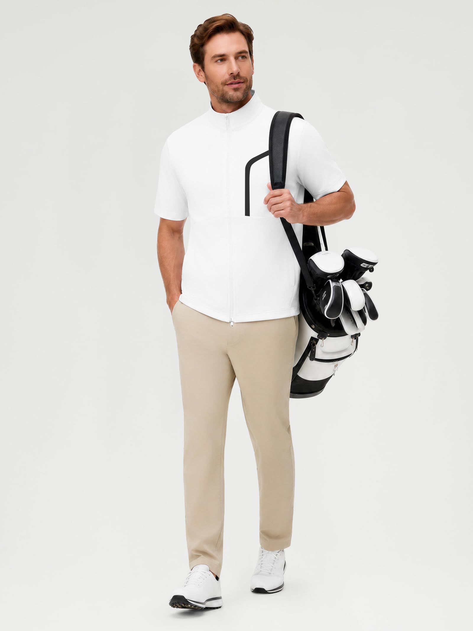 M MAELREG Short Sleeve Golf Jackets for Men with Full Zipper Lightweight UPF50+ Hiking Vests For Men with Button Pockets