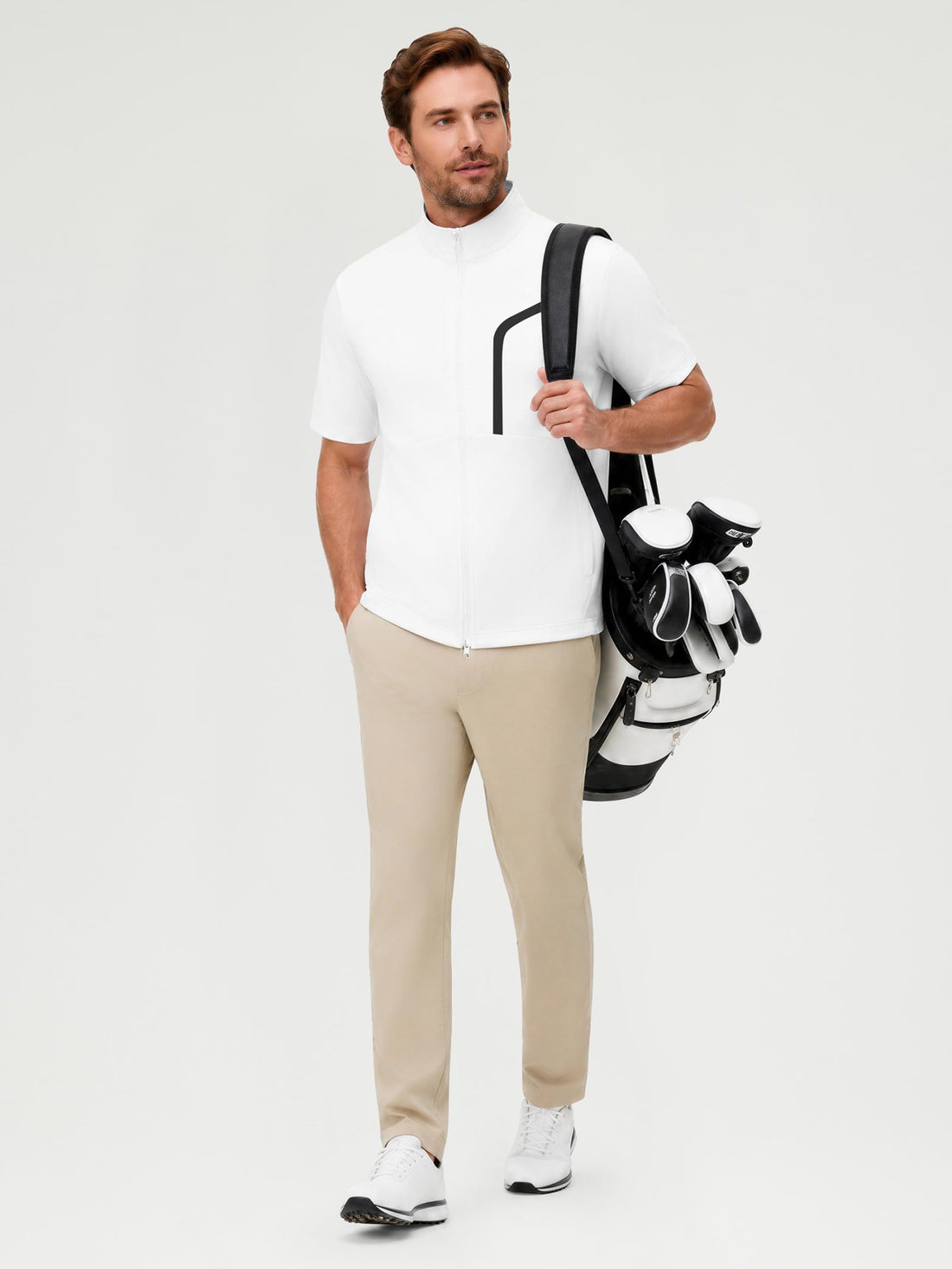 M MAELREG Short Sleeve Golf Jackets for Men with Full Zipper Lightweight UPF50+ Hiking Vests For Men with Button Pockets