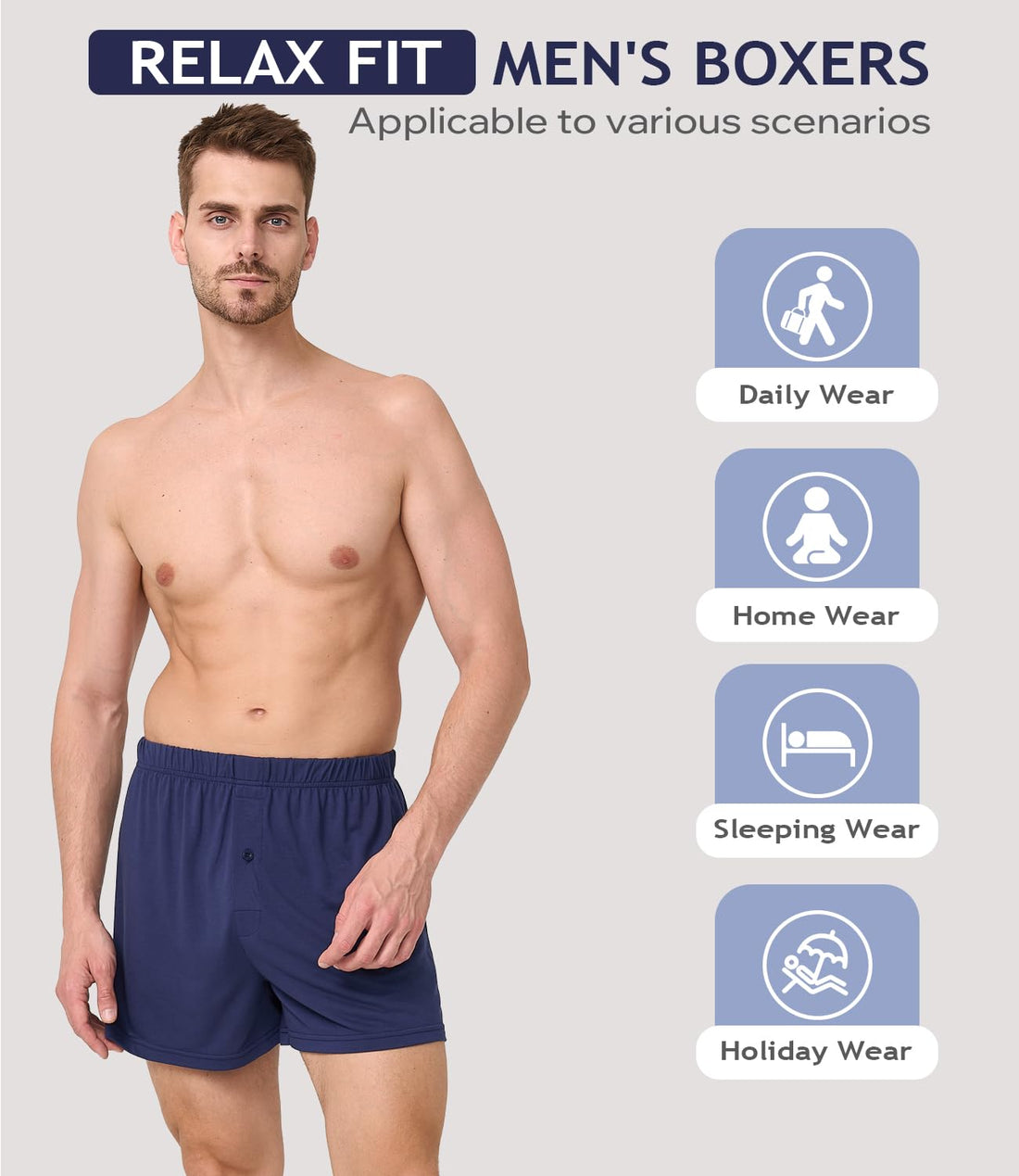 BAMBOO COOL Mens Boxers Durable Comfortable Boxer Shorts for Men Loose Ultra-Soft Men's Underwear (3 or 5 Pack)