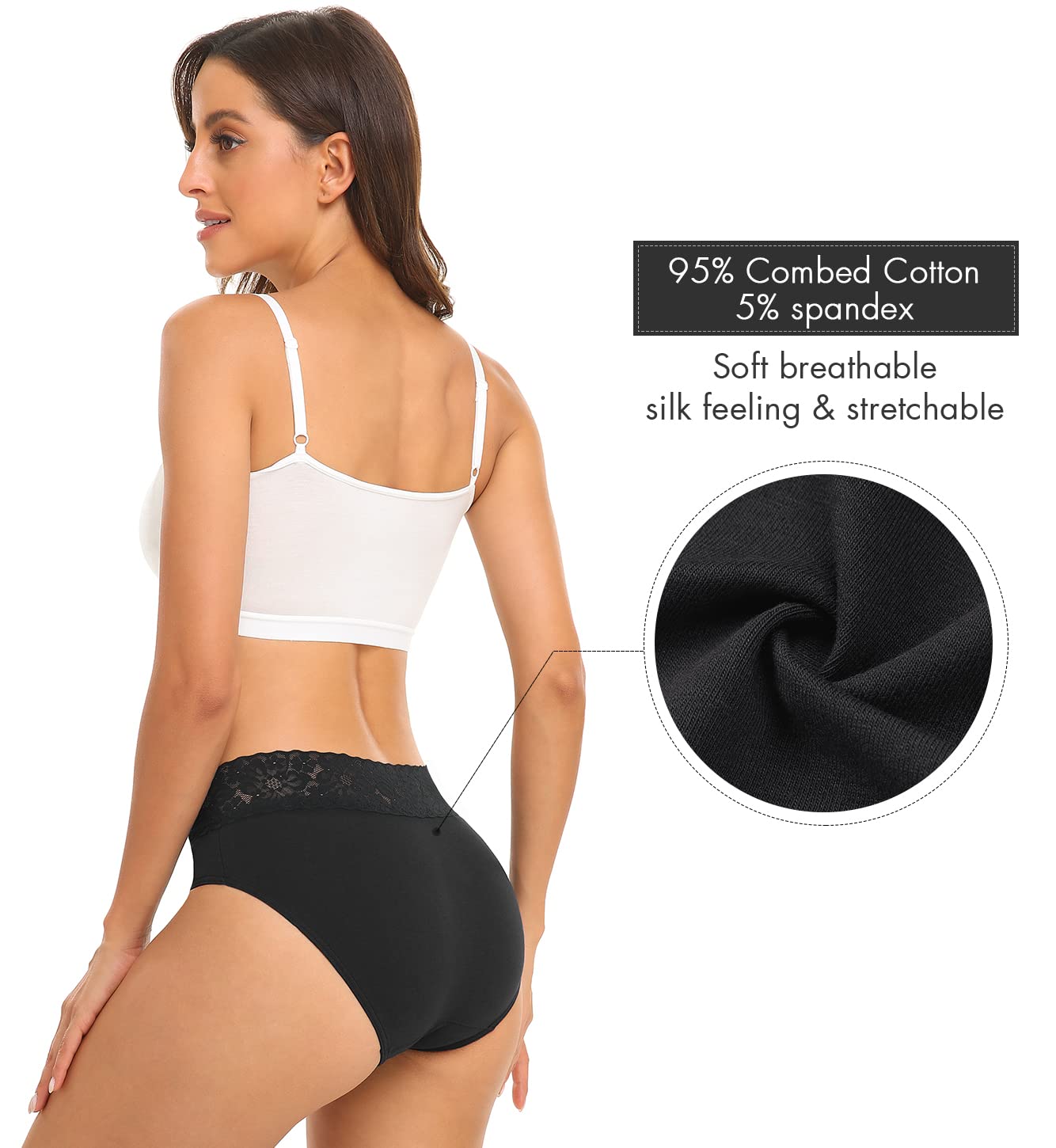 RHYFF Womens Underwear Cotton Bikini Panties Lace Soft Hipster Panty Ladies Stretch Full Briefs 5 Pack