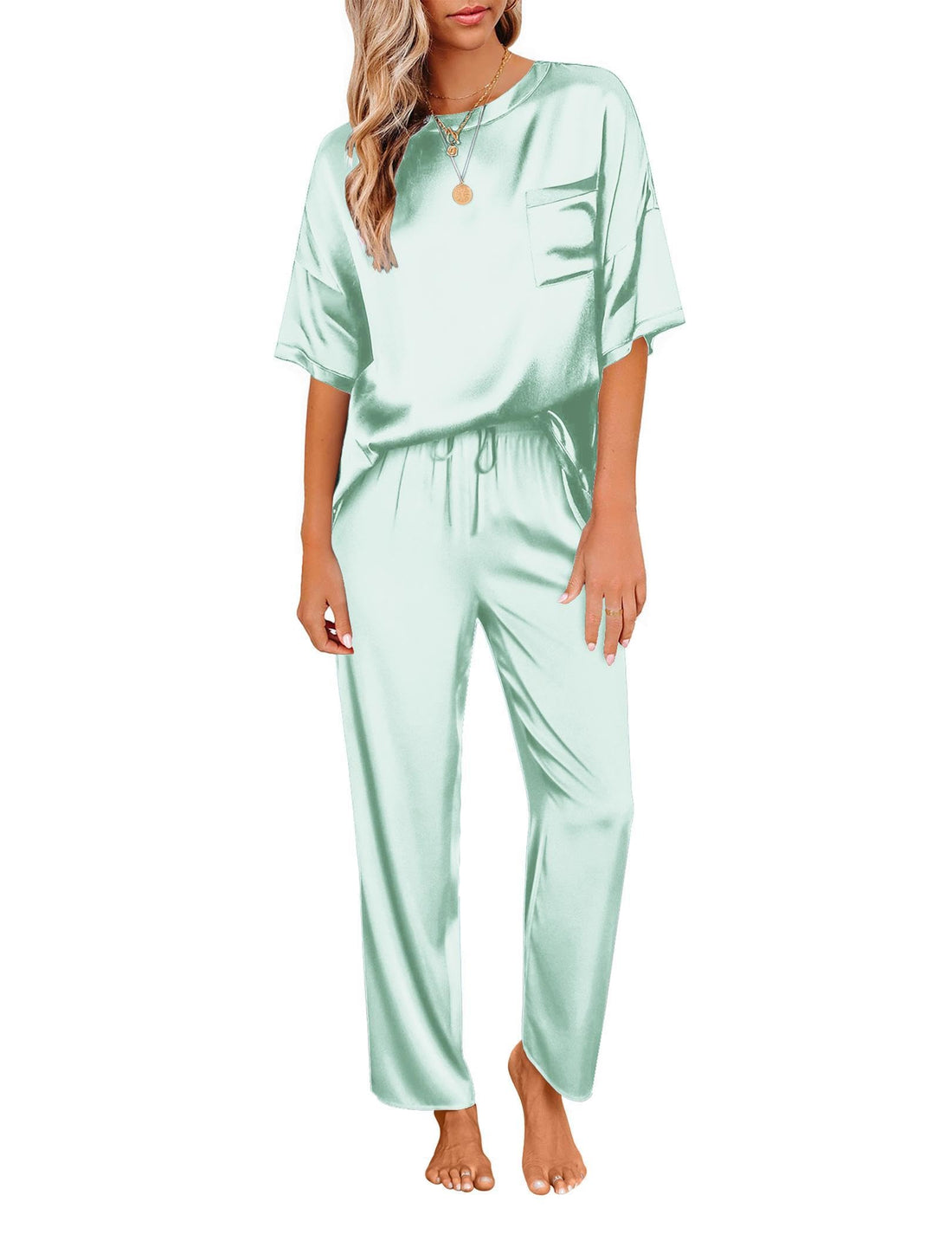 Ekouaer Pajamas for Women Set Silky Satin 2 Piece Lounge Sets with Pockets