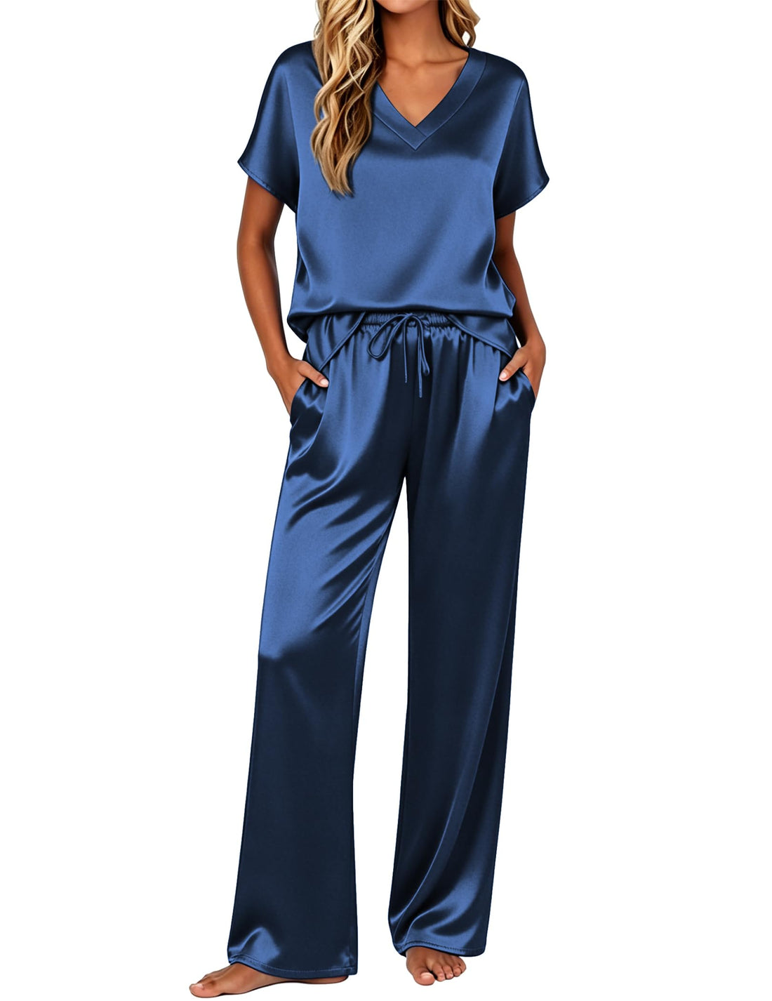 Ekouaer Womens Silk Pajamas Set 2 Piece Satin Pjs Cap Sleeve Loungewear