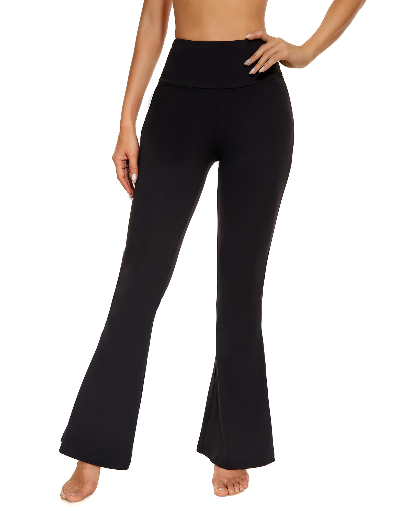 Sundwudu Black Flare Yoga Pants for Women - Soft High Waist Bootcut Leggings Tall & Long Bootleg Pants for Women