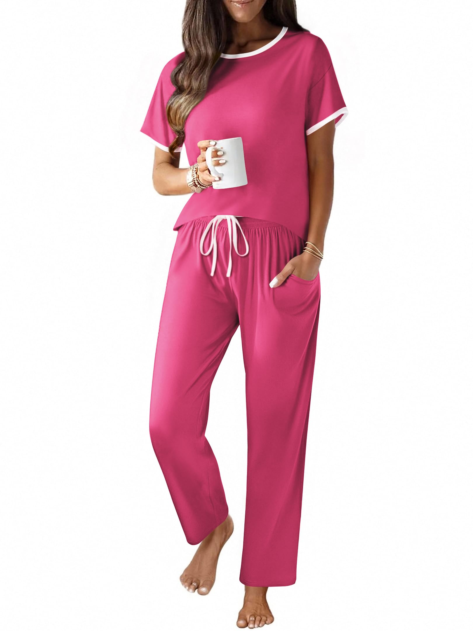 Ekouaer 2 Piece Cotton Pajamas for Women