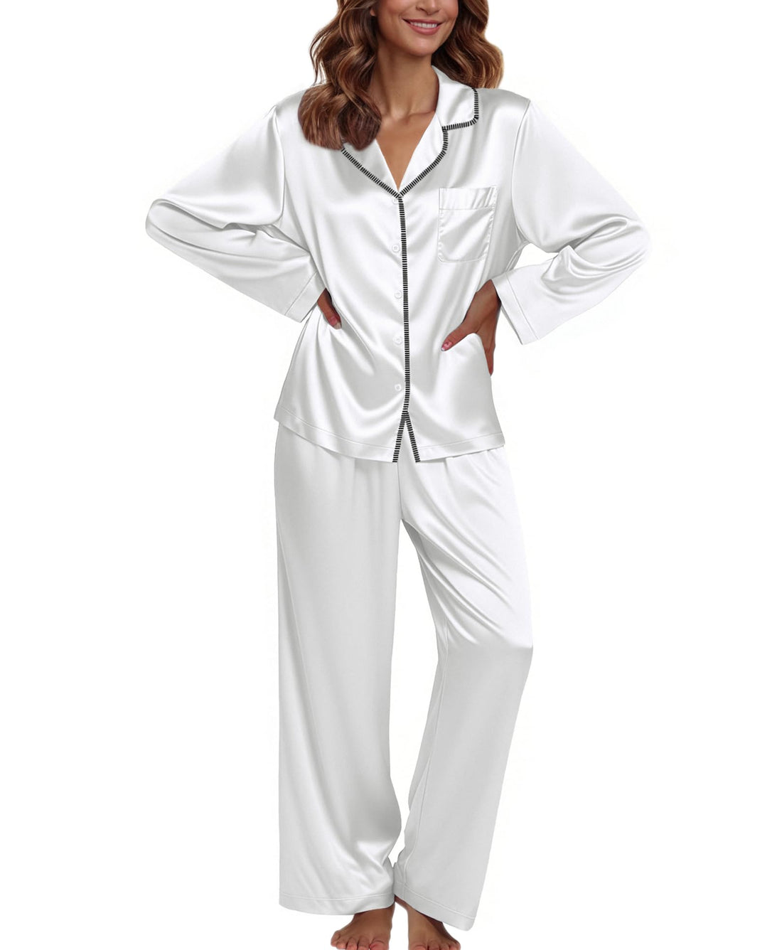Ekouaer Pajamas For Women Silk Pjs Long Sleeve Button Down Lounge Sets